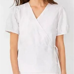 Ann Taylor White Floral Wrap Blouse